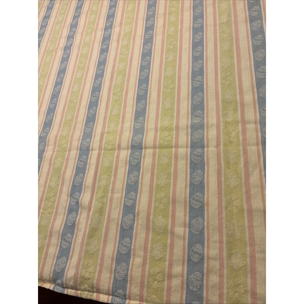 Pastel Spring Striped Easter Eggs & Bunny Tablecloth 57
